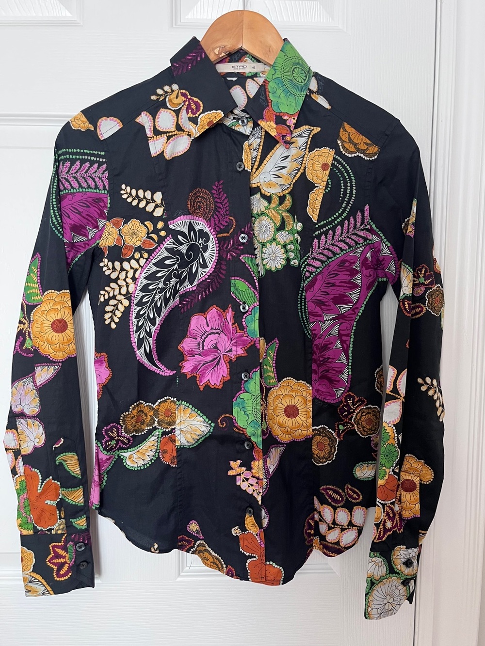 Etro Floral Paisley Button Down Shirt Black Multicolor